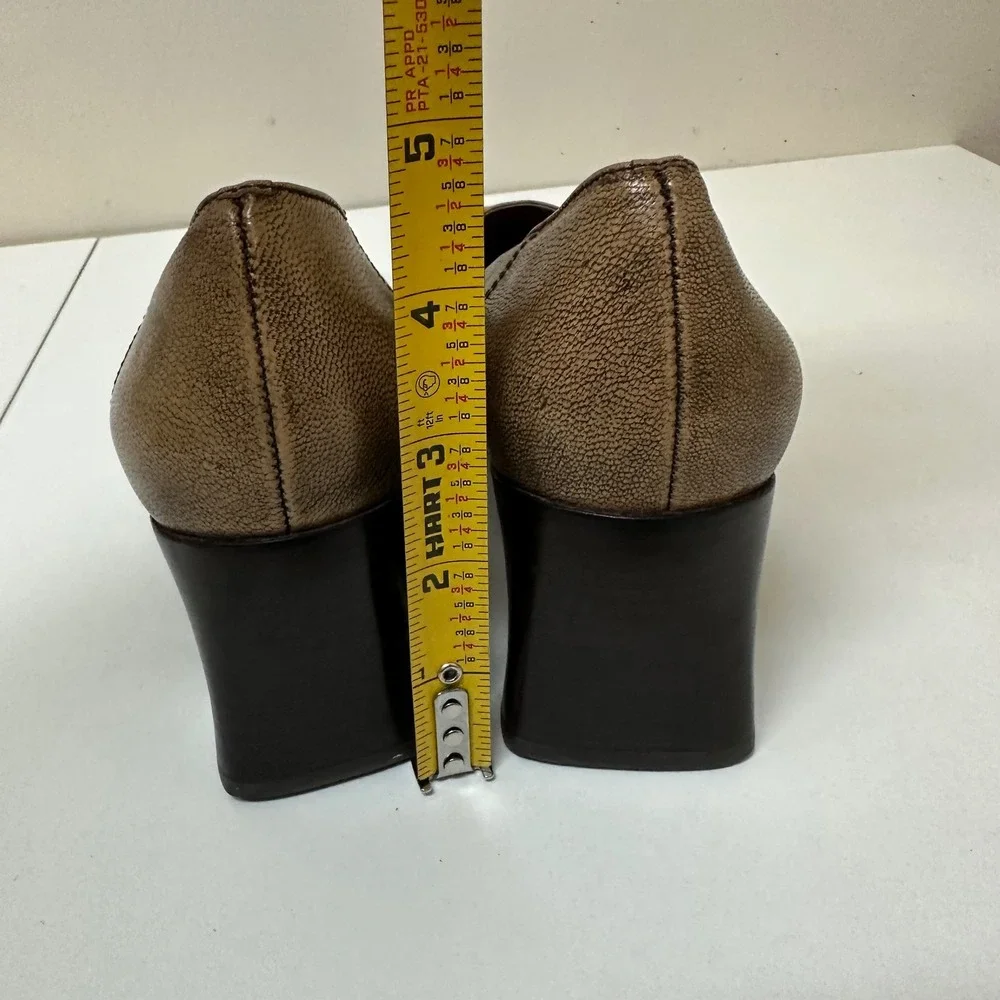 Vintage Naturalizer Womens 8M Taupe Leather Square Toe Block Heel Loafer Pumps
